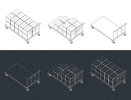 Platform trolley isometric sketches vector