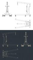 Folding engine crane blueprints vector