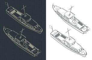 Sightseeing Boat Isometric Blueprints vector