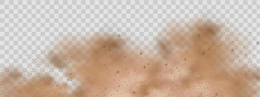 Background of a sand explosion with dirt and cloud smoke. Brown sandstorm splash and dirty ground with a textured wind effect.Yellow flying particles and stone. vector