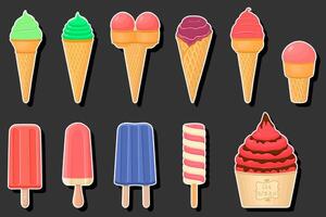 Set ice cream different types vector