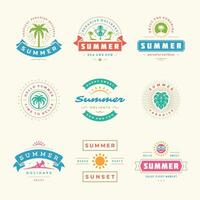 Summer holidays labels and badges retro typography design set. vector