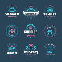 Summer holidays labels and badges retro typography design set. vector