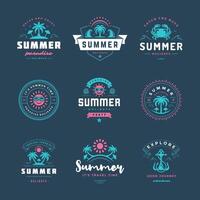 Summer holidays labels and badges retro typography design set. vector