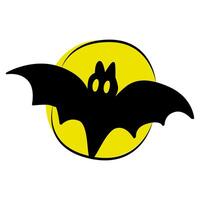 Bat flying in the full moon. Flat icon or sticker vector