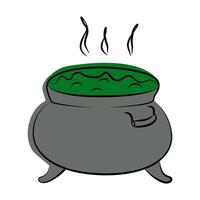 Halloween witches cauldron with a potion. Isolated icon of magical and pot. Flat or line style vector