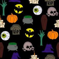 Seamless pattern with Halloween icons on black background vector