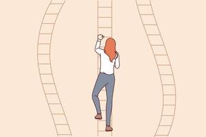 Progress woman climbs career ladder, choosing most promising path to achieve business success vector