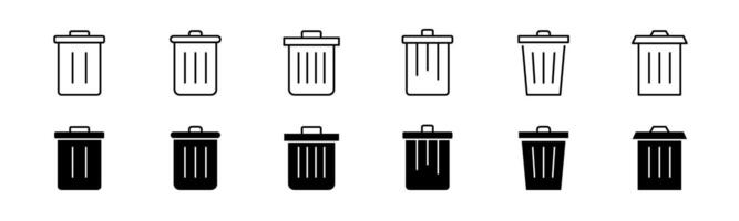 Set of trash bin icon. Line and glyph recycle bin. Garbage can set. Trash basket vector