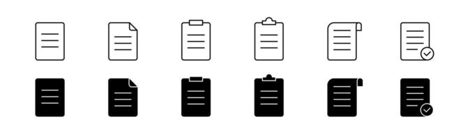 documento icono colocar. línea y glifo archivo icono colocar. contrato documento conjunto vector