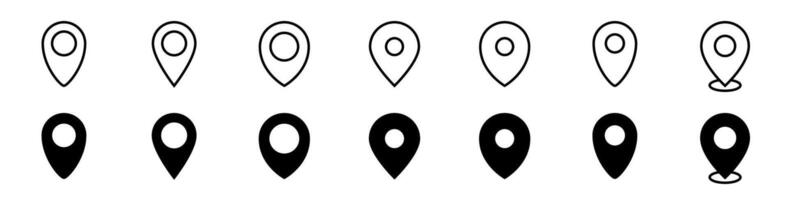 Location pin set. Line and glyph map location marker. Position pin set vector