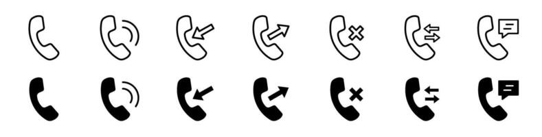 Phone status icon set. Line and glyph telephone icon. Contact call status in line vector