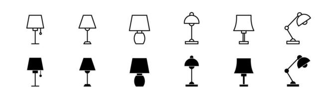 Desk lamp icon set. Line and glyph table lamp. Desk lamp collection. vector
