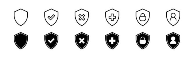 Shield icon set. Line and glyph shield protection symbol. Security shield vector