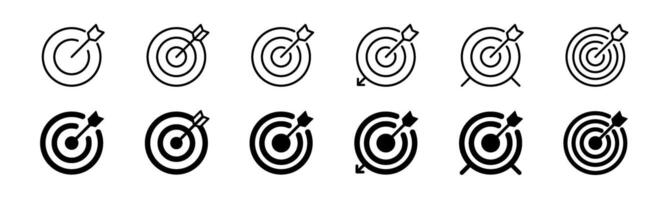 Target with arrow icon set. Line and glyph aim dart board. Target with arrow vector