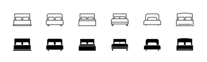 cama icono colocar. línea y glifo cama mueble. sofá icono conjunto vector
