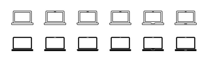 Laptop icon set. Line and glyph computer icon. Laptop pc in line vector