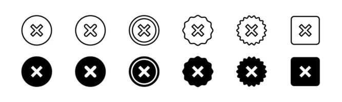 Cross mark icon set. Error x mark. Line and glyph wrong cross mark set vector