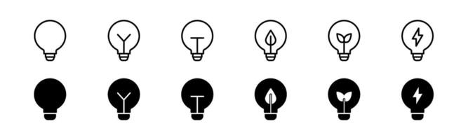 Lightbulb icon set. Line and glyph light bulb set. Idea lamp collection vector