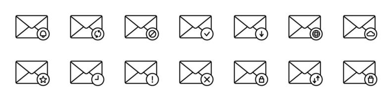 Mail line icon set. Mail envelope status with editable stroke. Email status envelope icon vector