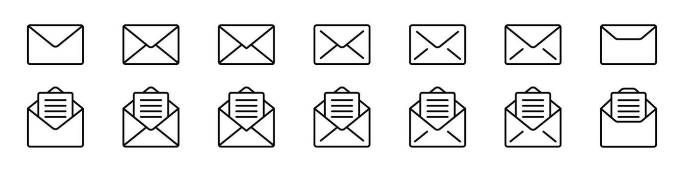 Mail envelope icon set. Line mail collection. Email envelope editable stroke vector