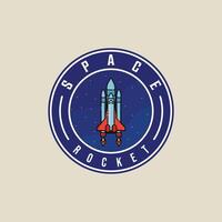 rocket space ship emblem logo illustration template graphic design. aerospace sign and symbol for astronomy concept with circle badge typography style vector