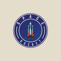 rocket space ship emblem logo illustration template graphic design. aerospace sign and symbol for astronomy concept with circle badge typography style vector