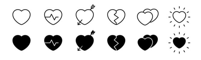 corazón forma icono colocar. línea y glifo corazón recopilación. contorno corazón forma para enamorado día vector
