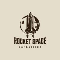 rocket space and moon logo vintage illustration template icon graphic design . aerospace sign and symbol for astronomy concept with retro style vector