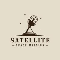 satellite logo vintage illustration template icon graphic design. radar and antenna communication sign or symbol for space technology digital with retro style vector