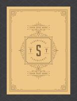 Vintage ornament greeting card calligraphic ornate swirls and vignettes frame design template vector