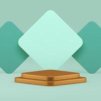 Golden rhombus 3d podium pedestal with geometric wall background realistic vector