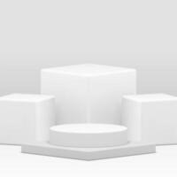 White 3d podium pedestal geometric display for product show realistic illustration vector