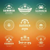 Summer holidays labels and badges retro typography design set. vector