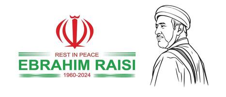 iraní presidente ebrahim pasas muerte helicóptero choque monumento póster, descanso en paz concepto mínimo ilustración con línea Arte. mayo 19 2024, rangpur, bangladesh vector