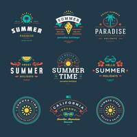 Summer holidays labels and badges retro typography design set. vector