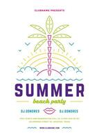 Summer beach party flyer or poster template modern lines typography style design. vector