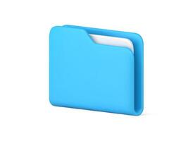 Blue folder for documents storage 3d icon illustration. Logotype archive data information vector