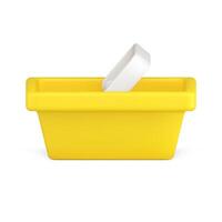 Supermarket yellow basket 3d isometric icon illustration. Plastic simple shopping cart vector