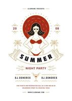 Summer beach party flyer or poster template modern line typography style design. vector
