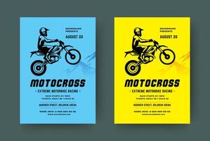 Motocross poster or flyer event modern typography design template and off road motorcycle with biker silhouette. vector