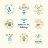 Summer holidays labels and badges retro typography design set. vector