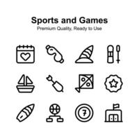 Deportes y juegos íconos conjunto arriba para prima utilizar vector