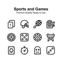 bien diseñado Deportes y juegos íconos colocar, aislado en blanco antecedentes vector