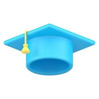 Academic student high school uniform blue graduation cap 3d icon realistic illustration vector