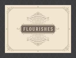 Vintage ornament greeting card calligraphic ornate swirls and vignettes frame design template vector