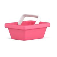 Hypermarket red plastic basket with handle carrying purchase 3d icon illustration vector