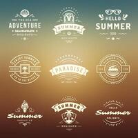 Summer holidays labels and badges retro typography design set. vector