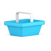 Blue supermarket basket for carrying 3d icon illustration. Grocery shopping plastic cart vector