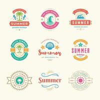 Summer holidays labels and badges retro typography design set. vector